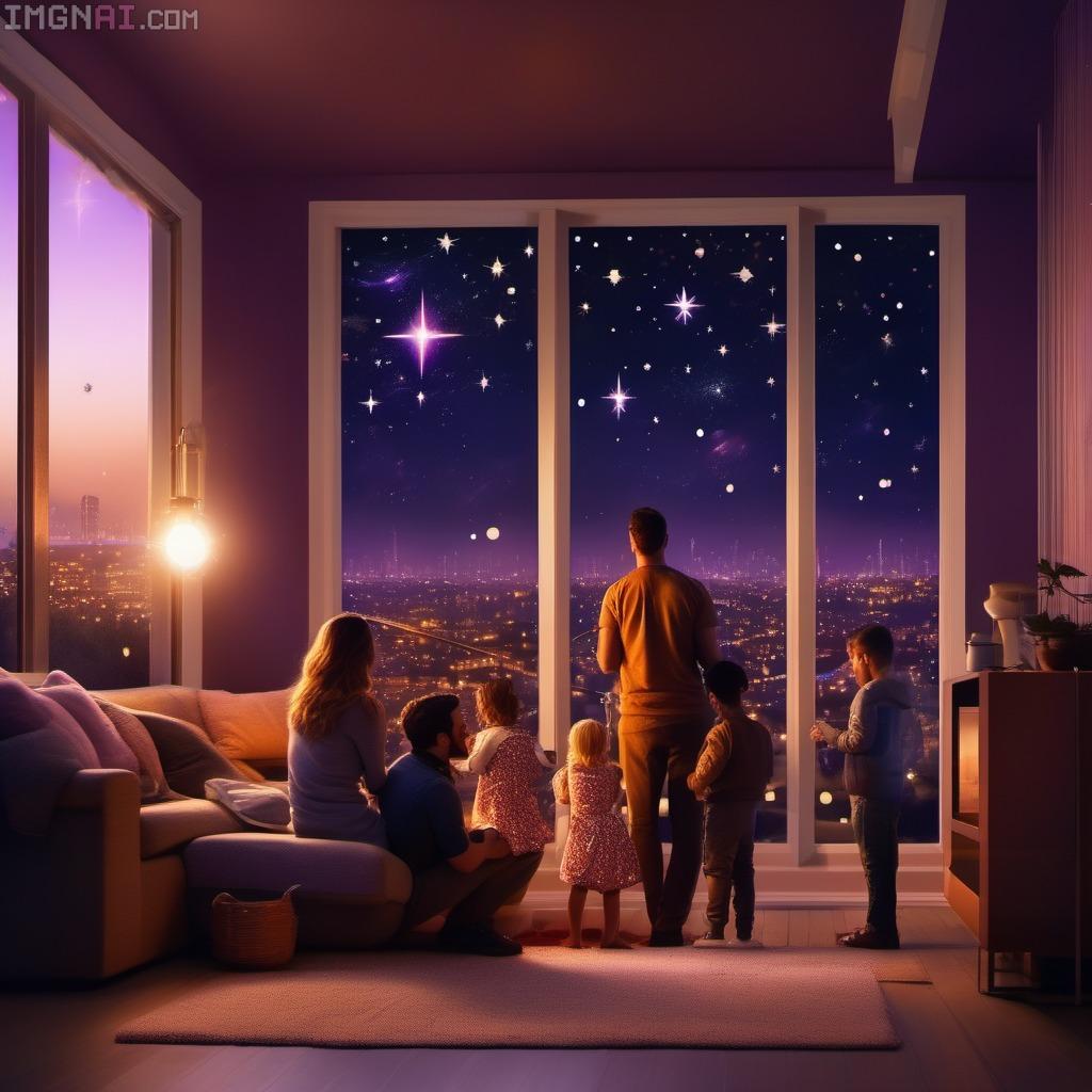 A happy family, father, mother and children enjoying the pleasant and warm atmosphere due to the presence of a large boiler for house